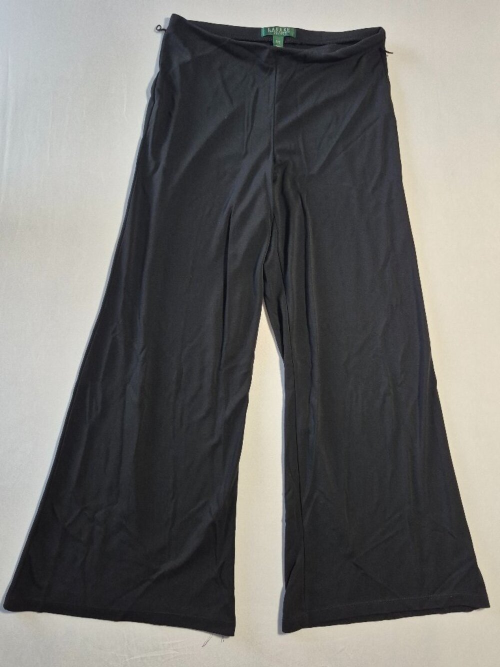 Laurel Ralph Lauren Petite Small Black Wide Leg Pull On Pants Rayon Blend Jersey